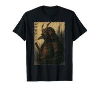 Giapponese Vintage Samurai Corvo Anime Guerriero Combattente Ukiyo-e Maglietta