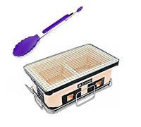 Giapponese Yakitori Griglia A Carbone, Rettangolare Griglia in Ceramica Di Argilla Ripiano Del Tavolo Barbecue Fornello A Carbone Stufa Hibachi Con Grate E Stand Per Il Cortile,Campeggio (Beige)