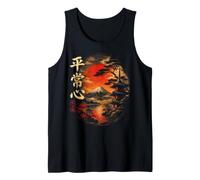 Giapponese Zen Fuji Tramonto Peaceful Mind Paesaggio Opera d'Arte Canotta