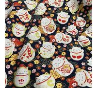 Giapponesi Orientali Tessuto Cotone Maneki Neko Fortunato Gatto Feng Shui Carino