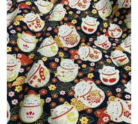 Giapponesi Orientali Tessuto Cotone Maneki Neko Fortunato Gatto Feng Shui Nuovo