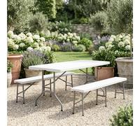 Set Birreria Pieghevole Esterno Tavolo e 2 Panche in HDPE e Acciaio cm183x76x74h