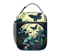 Giardini di insetti e piante di notte una luna magica Borsa pranzo isolata per uomo e donna Grande contenitore per il pranzo termico portatile impermeabile riutilizzabile con tasche per lavoro,