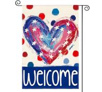 Giardino Bandiera 4Th Of July Love Heart Stars Welcome Polka Dots Bandiera Di Benvenuto Tessuto Da Esterno Striscione All'Aperto, Per Celebrazioni, Feste Strada, All'Aperto Al Coperto, 30x45cm