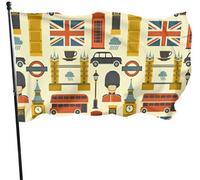Giardino Bandiera 90x150cm, Big Ben Red Bus Cab And British Stagione Bandiera 2 Occhielli Metallici Striscione All'Aperto, Per Eventi, Feste Estive, Giardino