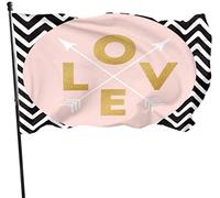 Giardino Bandiera 90x150cm, Gold Sparkle Letters Love With Arrows On Zigzag Ba Bandiera Pirata Prova Di Sbiadimento Striscione All'Aperto, Per Feste Estive, Feste Strada, Eventi