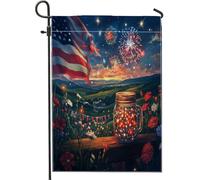Giardino Bandiera America Flag Fireworks Mason Jar Flower Bandiera Della Brezza Decorazione Striscione All'Aperto, Per Balcone, Feste Estive, Eventi, 30x45cm