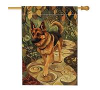 Giardino Bandiera Autumn Rustic Cute Dog Path Design Fall Bandiera In Poliestere Tessuto Da Esterno Striscione All'Aperto, Per Feste Estive, Giardino, Balcone, 30x45cm