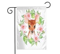 Giardino Bandiera Baby Fun Summer Leaves White Deer Color Flowers Hand Drawn Cute Animals Wildlife Flower Kawaii Print Decorazione Stagione Bandiera, Per Giardino, Eventi, 30x45cm