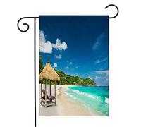 Giardino Bandiera Beach Bed Water Beds Luxury Roof Parks Outdoor Hut Beautiful Seascape Peace Day Colori Vivaci Striscione All'Aperto, Per Giardino, Balcone, 30x45cm