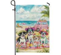 Giardino Bandiera Beach Theme Dog Colorful Dogs In Hats Summer Stagione Bandiera Decorazione Striscione All'Aperto, Per Giardino, Balcone, Eventi, 30x45cm
