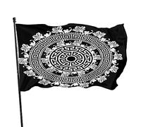 Giardino Bandiera Black And White Round Flower Greek Mandala Stagione Bandiera Tessuto Da Esterno Decorazione Striscione All'Aperto, Per Feste Estive, Eventi, Giardino, 90x150cm