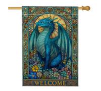 Giardino Bandiera Blue Dragon Welcome Stained Glass Inspired Flower Bandiera Di Benvenuto Tessuto Da Esterno Striscione All'Aperto, Per Feste Estive, Celebrazioni, All'Aperto Al Coperto, 30x45cm
