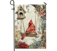 Giardino Bandiera Cardinal Bird Red Birds And Flower Stagione Bandiera Decorazione Striscione All'Aperto, Per Eventi, Celebrazioni, Balcone, 30x45cm