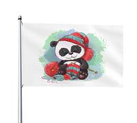 Giardino Bandiera Cartoon Watercolor Panda Knitting Scarf Bandiera Della Brezza Tessuto Da Esterno Decorazione Striscione All'Aperto, Per Balcone, All'Aperto Al Coperto, Giardino, 122x183 cm
