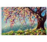 Giardino Bandiera Cherry Tree Flowers Spring Sunny Landscape Stagione Bandiera Resistente Alle Intemperie Decorazione Striscione All'Aperto, Per Balcone, Giardino, Feste Strada, 90x150cm