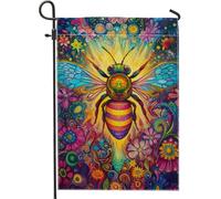 Giardino Bandiera Colorful Bee Vibrant Flower Stagione Bandiera Resistente Alle Intemperie Striscione All'Aperto, Per Feste Estive, Eventi, Feste Strada, 30x45cm