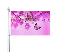 Giardino Bandiera Colorful Flowers And Butterflies Bandiera Di Benvenuto Rinforzata Resistente Alle Intemperie Striscione All'Aperto, Per Feste Strada, Feste Estive, Celebrazioni, 90x150cm