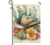 Giardino Bandiera Cowboy Hat And Cactus Colorful Flower Bandiera Pirata Tessuto Da Esterno Striscione All'Aperto, Per Celebrazioni, All'Aperto Al Coperto, Balcone, 30x45cm