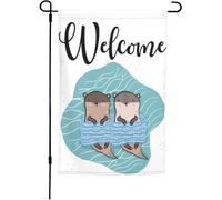 Giardino Bandiera Cute Animals On Water Blue Blankets Bandiera Della Brezza Resistente Alle Intemperie Tessuto Da Esterno Striscione All'Aperto, Per Eventi, Giardino, Feste Strada, 30x45cm