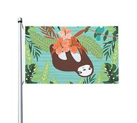 Giardino Bandiera Cute Baby S-Loth Hanging On The Tree Stagione Bandiera Colori Vivaci Tessuto Da Esterno Striscione All'Aperto, Per Feste Estive, Eventi, Feste Strada, 90x150cm