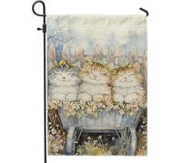 Giardino Bandiera Cute Cats Spring Seasonal Flower Happy Kitty Bandiera Di Benvenuto Resistente Alle Intemperie Striscione All'Aperto, Per All'Aperto Al Coperto, Feste Estive, Balcone, 30x45cm