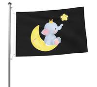Giardino Bandiera Cute Elephant Sitting On The Moon Bandiera Di Benvenuto Rinforzata Decorazione Striscione All'Aperto, Per Eventi, Feste Estive, Giardino, 90x150cm