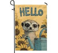Giardino Bandiera Cute Meerkat Hello Yellow Sunflower Bandiera In Poliestere Decorazione Striscione All'Aperto, Per Feste Strada, Feste Estive, All'Aperto Al Coperto, 30x45cm