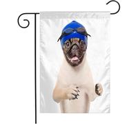 Giardino Bandiera Dog Swimming Holiday Funny Athlete Hat Glasses Isolated On Animals Wildlife Sports Cap Colori Vivaci Striscione All'Aperto, Per Eventi, Giardino, 30x45cm