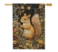 Giardino Bandiera Fall Rustic Squirrel Autumn Flowers Animal Bandiera Di Benvenuto Resistente Alle Intemperie Striscione All'Aperto, Per Feste Estive, Balcone, Eventi, 30x45cm
