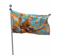 Giardino Bandiera Fall Tree Fox Fall Red Autumn Maple Leaves Stagione Bandiera Tessuto Da Esterno Decorazione Striscione All'Aperto, Per Feste Strada, Feste Estive, Celebrazioni, 90x150cm