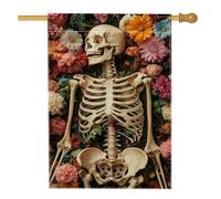 Giardino Bandiera Fanciful Skeleton Flower Colorful Flowers And Bones Bandiera Della Brezza Colori Vivaci Striscione All'Aperto, Per Balcone, Giardino, Eventi, 30x45cm