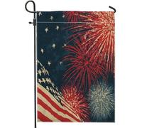 Giardino Bandiera Fireworks Red And Blue America Flag Stagione Bandiera Tessuto Da Esterno Striscione All'Aperto, Per Feste Estive, Eventi, Giardino, 30x45cm