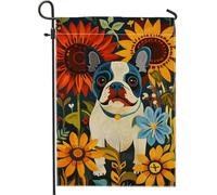 Giardino Bandiera French Dogs Colorful Dog Flower Bandiera Di Benvenuto Prova Di Sbiadimento Striscione All'Aperto, Per Celebrazioni, Giardino, Balcone, 30x45cm
