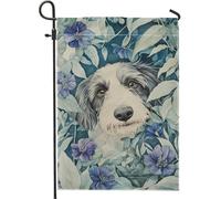 Giardino Bandiera Garden Flag With Dog And Flower Design, Blue Botanic Art Stagione Bandiera Prova Di Sbiadimento Striscione All'Aperto, Per Feste Estive, Eventi, All'Aperto Al Coperto, 30x45cm