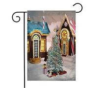 Giardino Bandiera Gingerbread Village Town Christmas Tree 3D Sweet Landmarks Fairytale Parks Tale Gift Fairy Outdoor Rinforzata Bandiera Della Brezza, Per Feste Estive, Eventi, 30x45cm