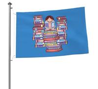 Giardino Bandiera Girl With Stacked Books Bandiera Militare Colori Vivaci Rinforzata Striscione All'Aperto, Per Giardino, Eventi, All'Aperto Al Coperto, 90x150cm