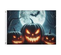 Giardino Bandiera Halloween Scary Pumpkins Moon Bandiera Della Brezza Colori Vivaci 2 Occhielli Metallici Striscione All'Aperto, Per All'Aperto Al Coperto, Feste Strada, Feste Estive, 90x150cm