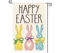 Giardino Bandiera Happy Easter Polka Dot Rabbit Love Heart Bunny Bow Colorful Bandiera In Poliestere Prova Di Sbiadimento Striscione All'Aperto, Per Feste Estive, Celebrazioni, 30x45cm