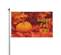 Giardino Bandiera Happy Fall Y'All Fall Leaves And Pumpkin Bandiera In Poliestere Decorazione Rinforzata Striscione All'Aperto, Per Feste Estive, Celebrazioni, Balcone, 90x150cm
