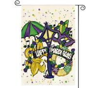 Giardino Bandiera Happy Mardi Gras Masquerade Fleur De Lis Umbrella Stagione Bandiera Resistente Alle Intemperie Striscione All'Aperto, Per Feste Strada, Balcone, Giardino, 30x45cm