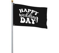 Giardino Bandiera Happy Wedding Day Bandiera Di Benvenuto Prova Di Sbiadimento 2 Occhielli Metallici Striscione All'Aperto, Per Feste Estive, Eventi, Giardino, 90x150cm