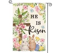 Giardino Bandiera He Is Risen Easter Bunnies Flowers Bandiera Pirata Decorazione Striscione All'Aperto, Per Celebrazioni, Feste Estive, Eventi, 30x45cm