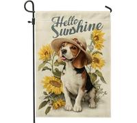 Giardino Bandiera Hello Sunshine Beagle Yellow Sunflowers Bandiera Pirata Prova Di Sbiadimento Striscione All'Aperto, Per Feste Estive, Eventi, Feste Strada, 30x45cm