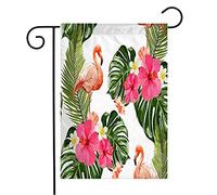 Giardino Bandiera Leaves Succulent Green Summer Tropical Page Pattern Flamingo Blue Exotic Vintage Resistente Alle Intemperie Striscione All'Aperto, Per Giardino, Balcone, 30x45cm