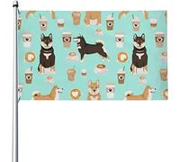 Giardino Bandiera Shiba Inu Coffee Print Dog And Coffees Spring Stagione Bandiera Prova Di Sbiadimento Rinforzata Striscione All'Aperto, Per Giardino, Eventi, Feste Estive, 90x150cm