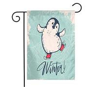 Giardino Bandiera Skates Winter Funny Penguin On Antarctica Animals Style Design Baby Wildlife Arctic Parks Outdoor Rinforzata Bandiera In Poliestere, Per Feste Estive, Eventi, 30x45cm