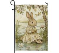Giardino Bandiera Spring Flower Bunny Beige Rabbit Water Lily Pirata Tessuto Da Esterno Stagione Bandiera, Per Giardino, Balcone, Feste Strada, 30x45cm