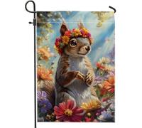 Giardino Bandiera Spring Flower Colorful Squirrel With Flowerative Bandiera Della Brezza Prova Di Sbiadimento Striscione All'Aperto, Per Feste Estive, Feste Strada, Giardino, 30x45cm