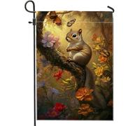 Giardino Bandiera Squirrel Brown Chipmunk Butterflies Flower Stagione Bandiera Tessuto Da Esterno Striscione All'Aperto, Per Feste Estive, All'Aperto Al Coperto, Feste Strada, 30x45cm